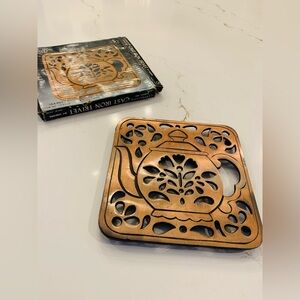 Himark 1983 Teapot Coppertone Cast Iron Trivet Plaque Wall Decor With Box